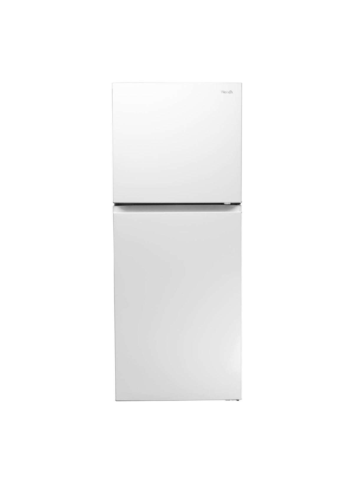 Woods 10.0 cu. ft. top mount frost-free fridge in white, front view