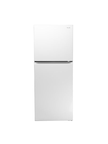 Woods 10.0 cu. ft. top mount frost-free fridge in white, front view