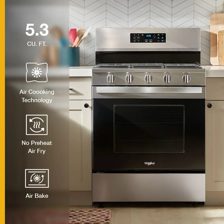 30-inch Gas Range with Air Cooking Technology, No Preheat Air Fry and Air Baking and Self Clean - (WFGS5030RS)