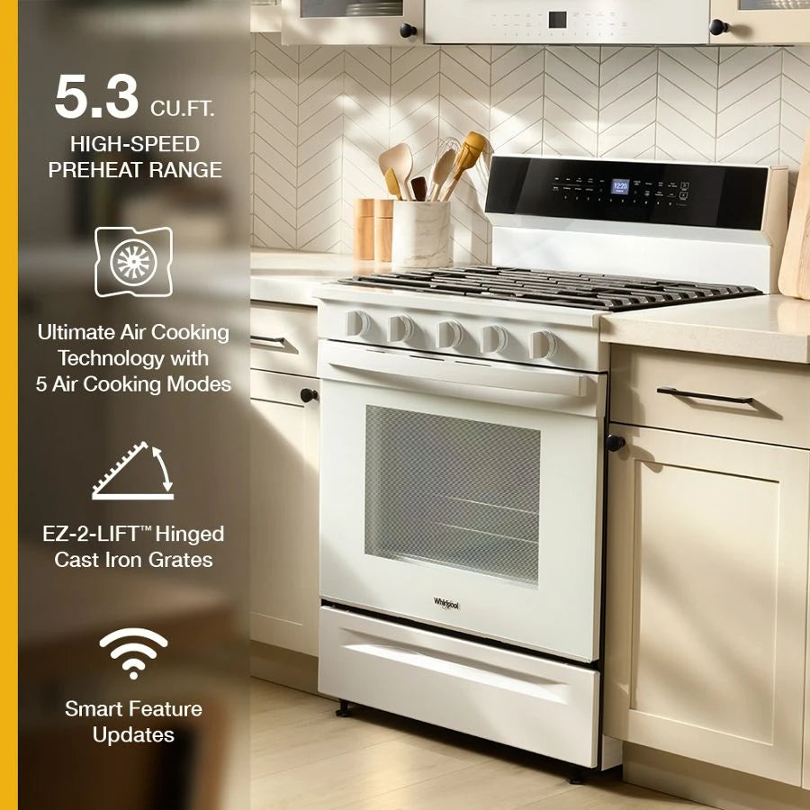 30-inch Smart Gas Range with Air Cooking Technology, No Preheat Air Fry, Steam/Self Clean and High Speed Preheat - (WFGS7530RW)