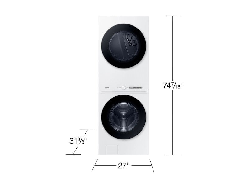 Bespoke 4.6 cu. ft. AI Laundry Hub™ Large Capacity Single Unit Washer with Steam Wash and 7.6 cu. ft. Gas Dryer in White - (WH46DBH100GWA3)