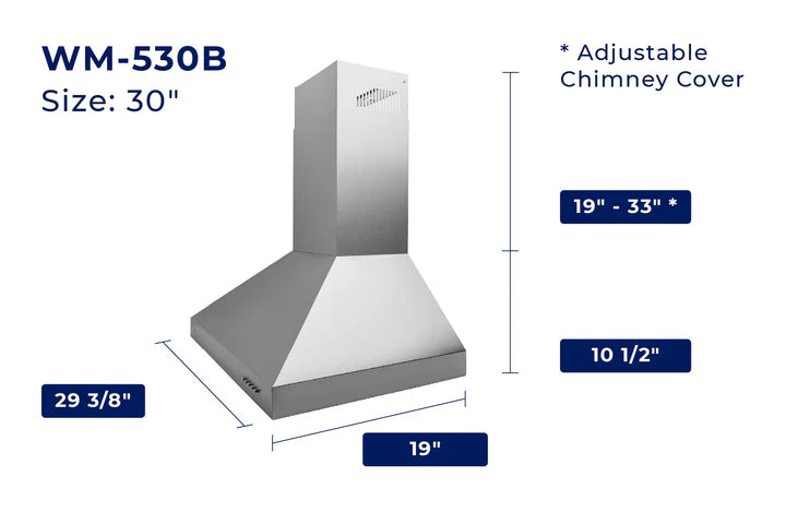 WM-530SS-30B Convertible Wall Mount Range Hood