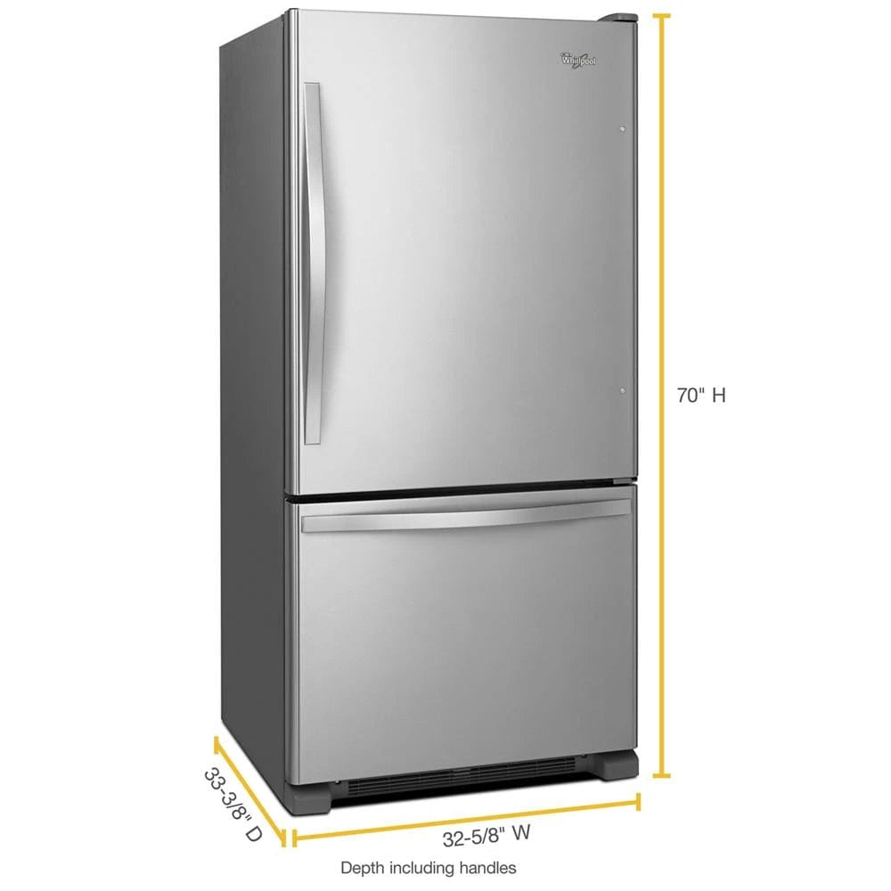 33-inches wide Bottom-Freezer Refrigerator with SpillGuard??? Glass Shelves - 22 cu. ft - (WRB322DMBM) - WHIRLPOOL