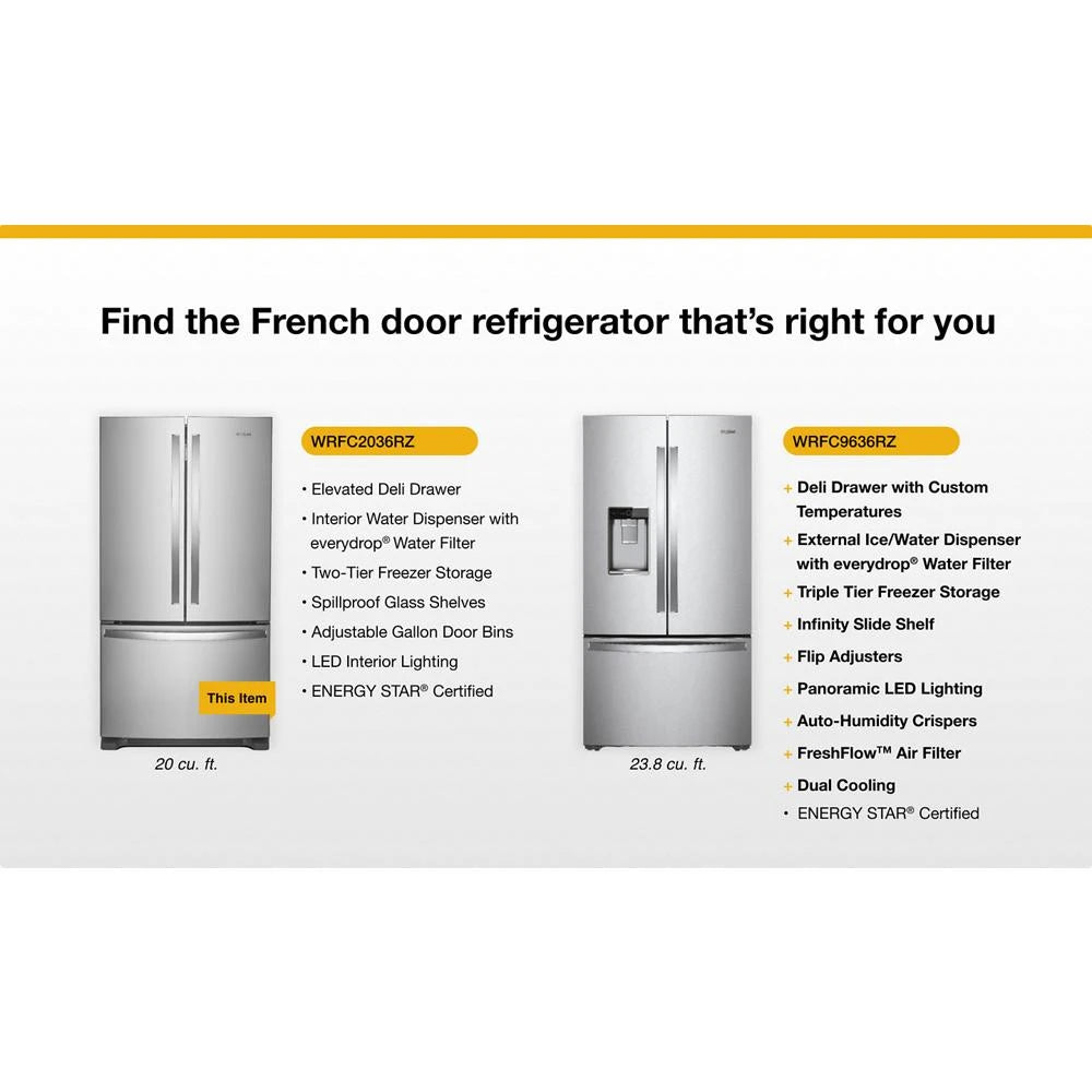 36-Inch Wide Counter-Depth French Door Bottom Mount Refrigerator - 20 cu. ft. - (WRFC2036RV)