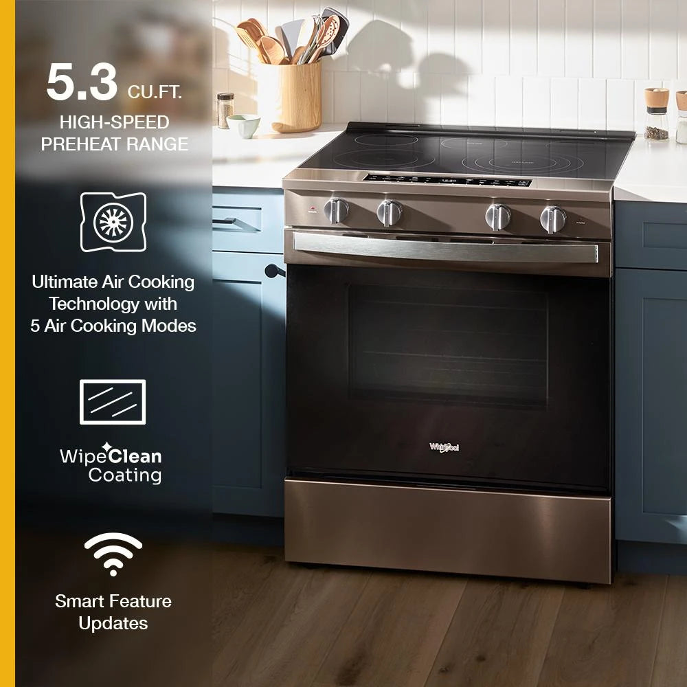 30-inch Smart Slide in Electric Range with Air Cooking Technology, No Preheat Air Fry, WipeClean™ Coating, Steam/Self Clean and High Speed Preheat - (WSES7530RV)