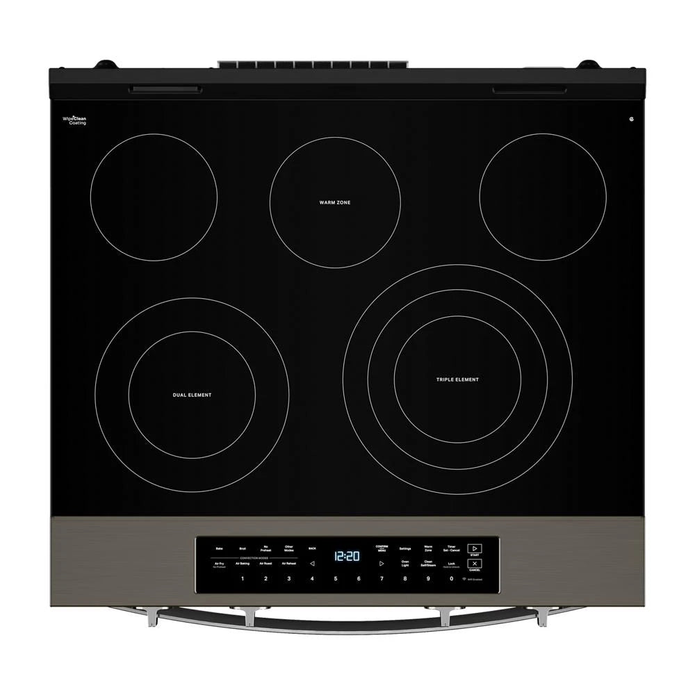 30-inch Smart Slide in Electric Range with Air Cooking Technology, No Preheat Air Fry, WipeClean™ Coating, Steam/Self Clean and High Speed Preheat - (WSES7530RV)
