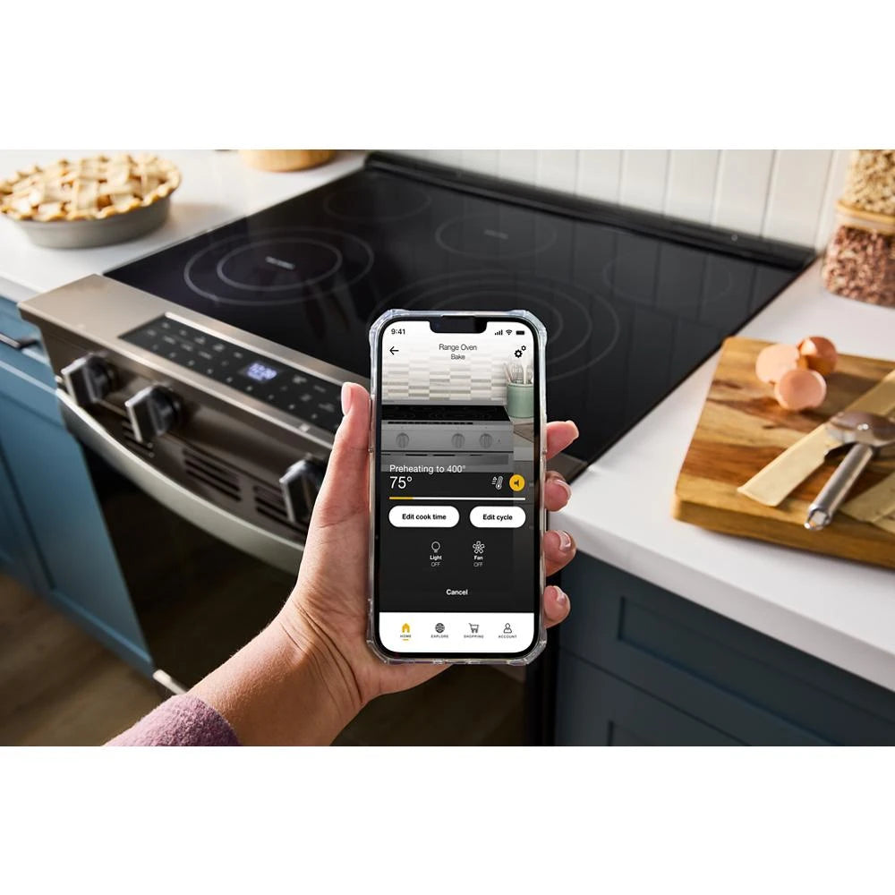 30-inch Smart Slide in Electric Range with Air Cooking Technology, No Preheat Air Fry, WipeClean™ Coating, Steam/Self Clean and High Speed Preheat - (WSES7530RV)