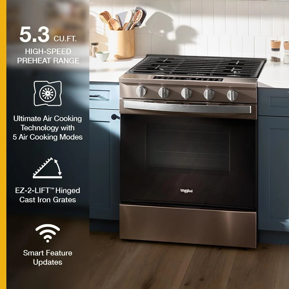 30-inch Smart Slide In Gas Range with Air Cooking Technology, No Preheat Air Fry, Steam/Self Clean and High Speed Preheat - (WSGS7530RV)
