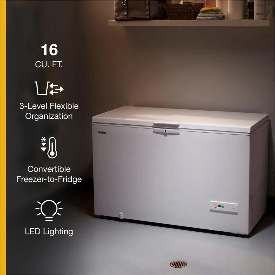 16 Cu. Ft. Convertible Chest Freezer with 3 Storage Levels - (WZC5216LW) - WHIRLPOOL