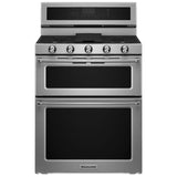 KitchenAid KFGD500ESS 30 in. 6 cu. ft. True European Convection Double Oven Gas Range with 5 Sealed Burners & Griddle - Stainless Steel