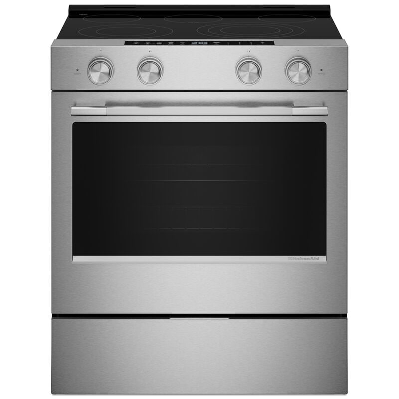 KitchenAid 30 in. 5.3 cu. ft. Smart Air-Fry Standard Convection Slide-In Electric Range with Radiant Burners - Stainless Steel with PrintShield Finish