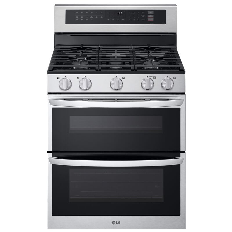 LG LDGL6924S 30 in. 6.9 cu. ft. Smart Air Fry True European Convection Double Oven Gas Range with 5 Sealed Burners - Stainless Steel