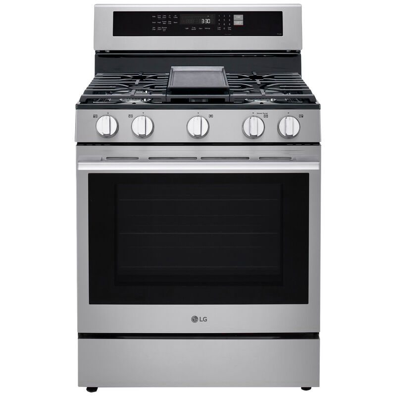 LG LRGN6325X 30 in. 6.3 cu. ft. Smart Air-Fry True European Convection Gas Range with 5 Sealed Burners & Griddle - PrintProof Stainless Steel