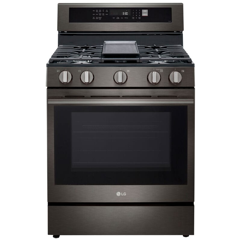LG LRGN6325Z 30 in. 6.3 cu. ft. Smart Air-Fry True European Convection Gas Range with 5 Sealed Burners & Griddle - PrintProof Black Stainless Steel