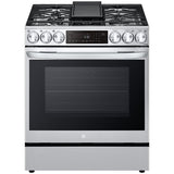 LG LSDL6336F InstaView 30 in. 6.3 cu. ft. Smart Air Fry True European Convection Slide-In Dual Fuel Range with 5 Sealed Burners & Griddle - PrintProof Stainless Steel