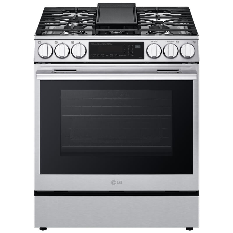 LG LSGL6335X 30 in. 6.3 cu. ft. Smart Air Fry True European Convection Slide-In Gas Range with 5 Sealed Burners & Griddle - PrintProof Stainless Steel