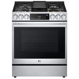 LG LSGS6338F InstaView 30 in. 6.3 cu. ft. Smart Air Fry True European Convection Slide-In Gas Range with 5 Sealed Burners & Griddle - Stainless Steel