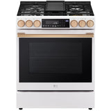 LG LSGS6338N Studio 30 in. 6.3 cu. ft. Smart Air Fry True European Convection Slide-In Gas Range with 5 Sealed Burners & Griddle - Essence White