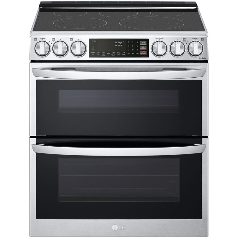 LG LTEL7337F InstaView 30 in. 7.3 cu. ft. Smart Air Fry True European Convection Double Oven Slide-In Electric Range with Smoothtop Burners - PrintProof Stainless Steel