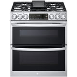 LG LTGL6937F 30 in. 6.9 cu. ft. Smart Air Fry True European Convection Double Oven Slide-In Gas Range with 5 Sealed Burners & Griddle - PrintProof Stainless Steel