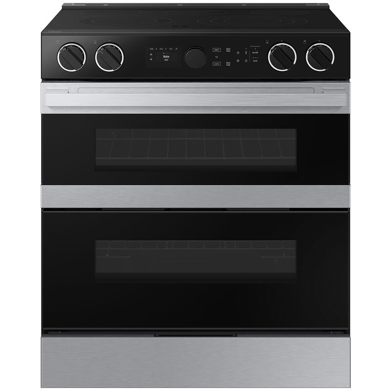 Samsung NSE6DG8550SR Bespoke 30 in. 6.1 cu. ft. Smart Air Fry True European Convection Double Oven Slide-In Electric Range with Smoothtop Burners - Stainless Steel