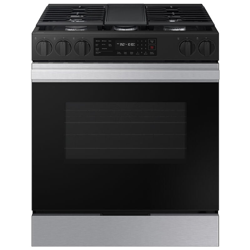 Samsung NSG6DG8300SR Bespoke 30 in. 6 cu. ft. Smart Air Fry Standard Convection Slide-In Gas Range with 5 Sealed Burners & Griddle - Stainless Steel