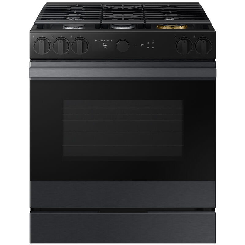 Samsung NSG6DG8500MT Bespoke 30 in. 6 cu. ft. Smart Air Fry True European Convection Slide-In Gas Range with 5 Sealed Burners & Griddle - Matte Black Steel