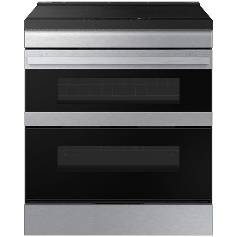 Samsung NSI6DG9550SR Bespoke 30 in. 6.1 cu. ft. Smart Air Fry True European Convection Double Oven Slide-In Electric Range with 4 Induction Burners - Stainless Steel
