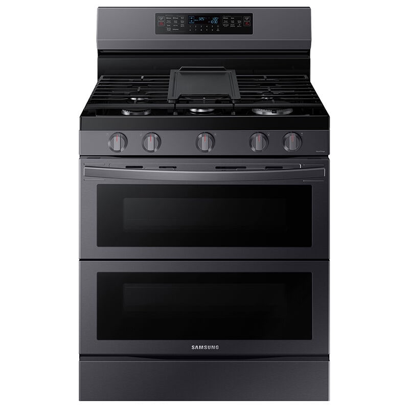 Samsung 30 in. 6 cu. ft. Smart Air Fry True European Convection Double Oven Gas Range with 5 Sealed Burners & Griddle - Black Stainless