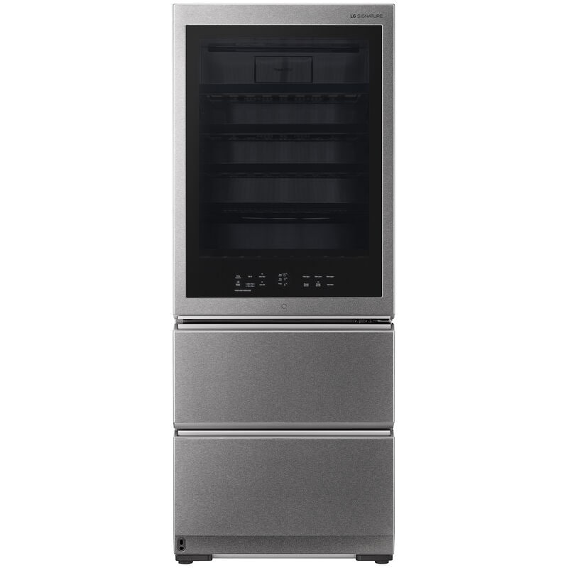 LG URETC1408N Signature InstaView 28 in. Freestanding Smart Wine Cooler with 2 Freezer Drawers, Multi-Zone & 65 Bottle Capacity - Textured Steel