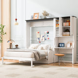 Multi Functional Murphy Bed With Sofa, Desk, And Storage Cabinet In, Full Size - White