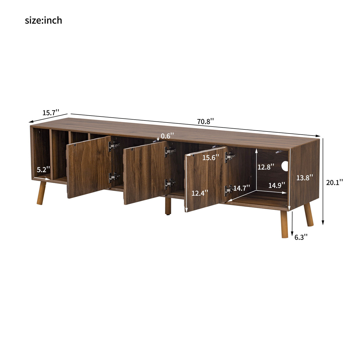 TV Stand, Cabinet For Living Room, Fits TVs Up To 80" - Walnut