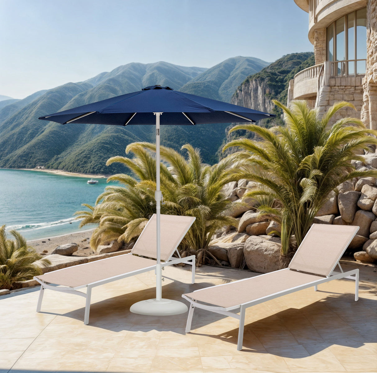 Fiji - Aluminum Patio Umbrella With Round White Base