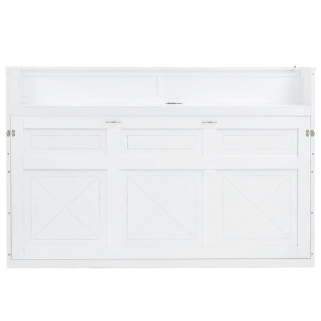 Murphy Bed With Desk, LED Light And USB Charging Station