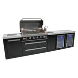 Mont Alpi Black Series 11 Ft Propane Outdoor Kitchen Island w/ Side Burner, Beverage Center & Fridge - MAi805-BSSBEVFC