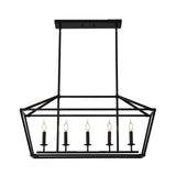 5 Light Farmhouse Kitchen Island Lighting, 5 Light Industrial Linear Chandelier For Dining Room Metal Hanging Pendant Light Fixture For Bedroom Living Room Hallway Conference Room - Matte Black