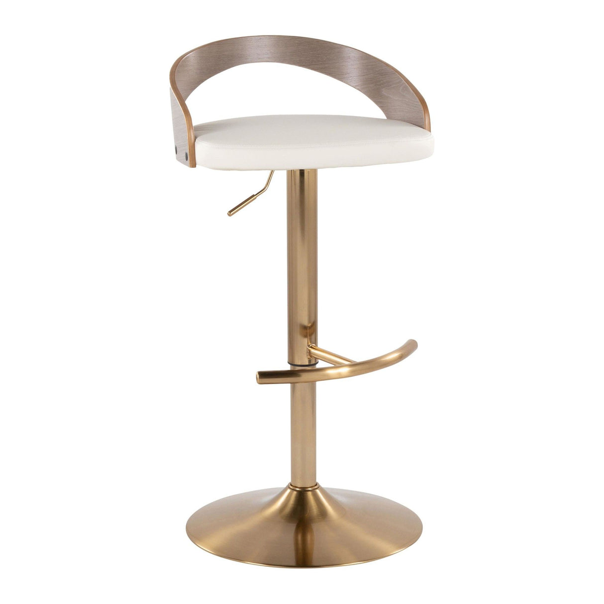 Grotto - Adjustable Barstool (Set of 3) - Gold Metal, Light Gray Wood