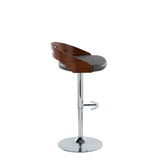 Cassis - Contemporary Adjustable Swivel Barstool (Set of 2) - Chrome Metal, Walnut Wood And Gray Faux Leather With Round T Footrest