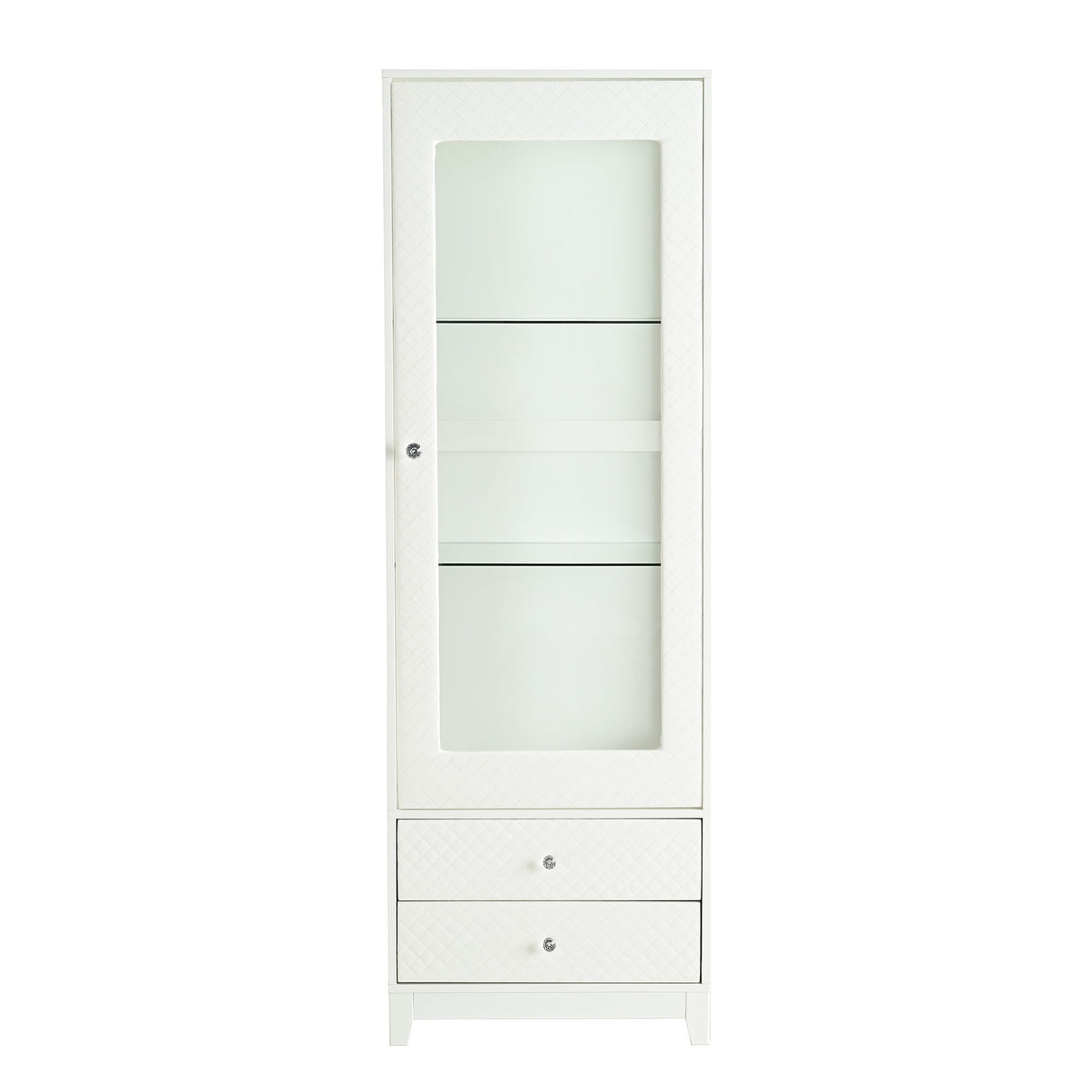 Modern Upholstered Glass Display Cabinet With Adjustable LED Light - White