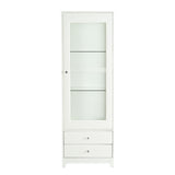 Modern Upholstered Glass Display Cabinet With Adjustable LED Light - White