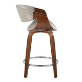 Curvo - 24" Fixed-Height Counter Stool With Swivel And Round Chrome Metal Footrest (Set of 2) - Walnut Wood