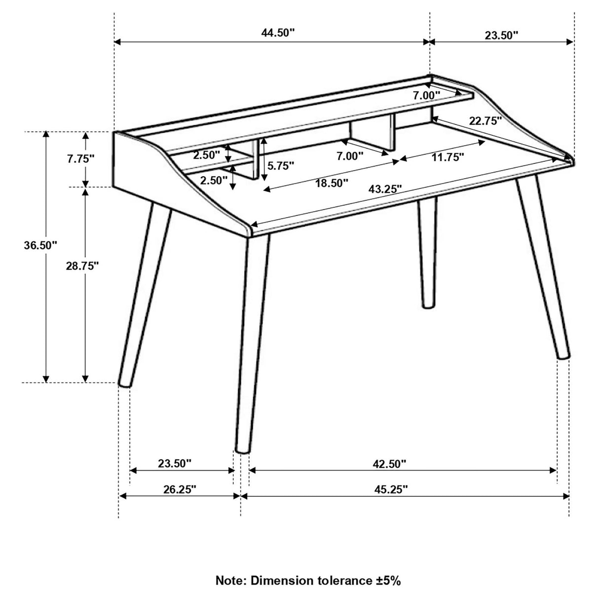 Writing Desk With 4 Compartments - Gray