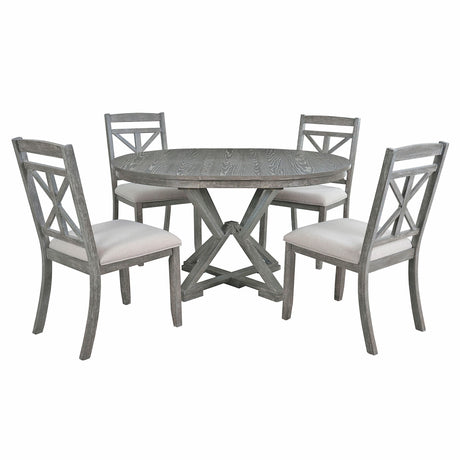 Dining Set With Extendable Round Table And 4 Upholstered Chairs