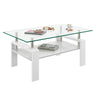 Modern Rectangular Coffee Table With Tempered Transparent Glass Top And Storage Shelf