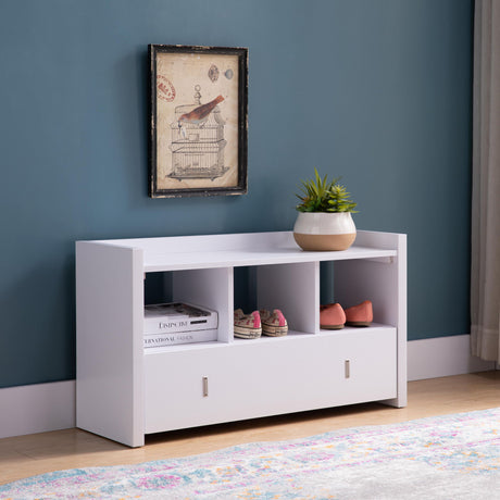 Shoe Entry Bench With Three Shelves, One Drawer With Divided Compartment