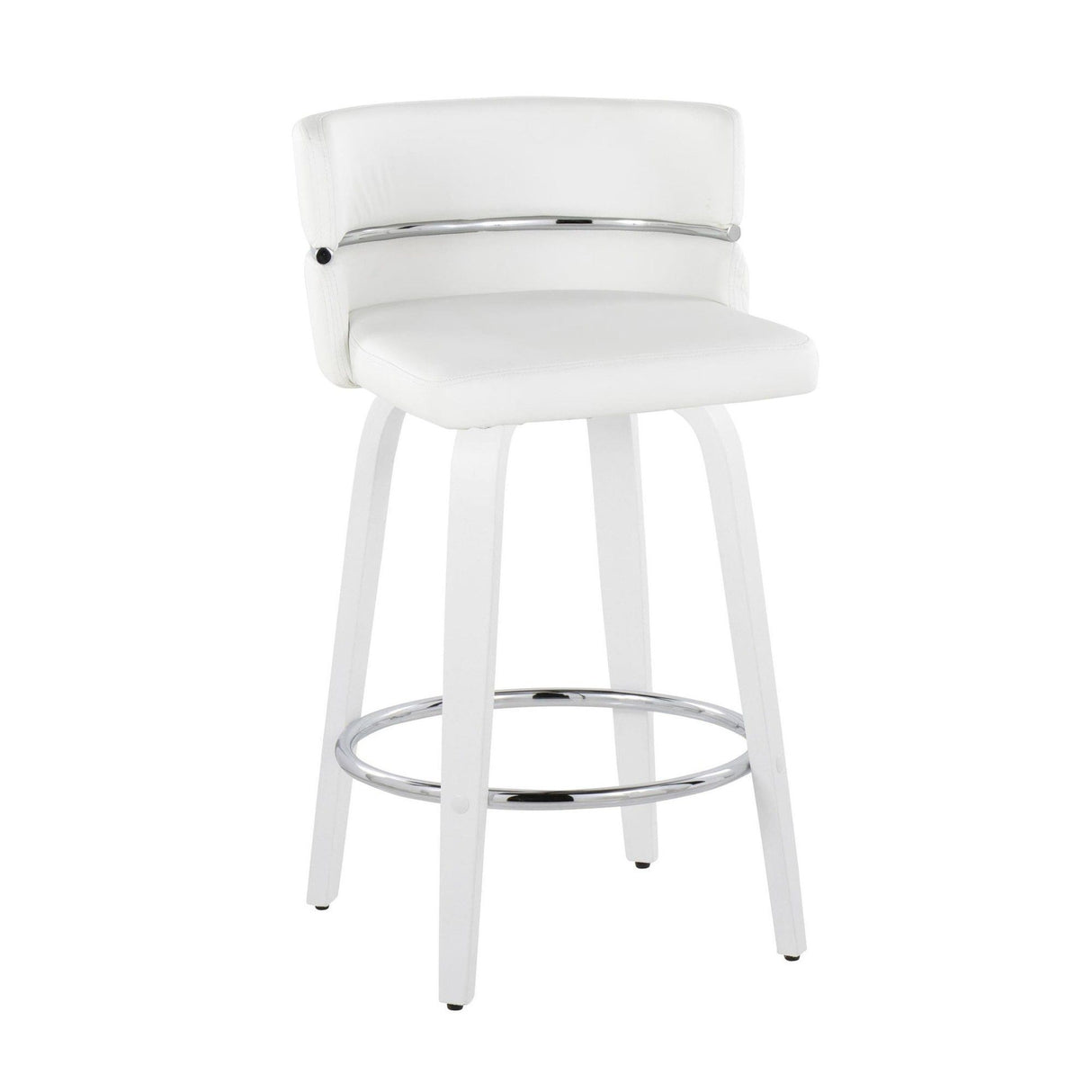 Cinch - Contemporary Fixed-Height Swivel Counter Stool (Set of 2) - White Wood And White Faux Leather With Round Chrome Footrest