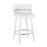 Cinch - Contemporary Fixed-Height Swivel Counter Stool (Set of 2) - White Wood And White Faux Leather With Round Chrome Footrest