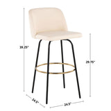 Toriano - Fixed-Height Barstool (Set of 2) - Black Metal, Cream Faux Leather, Gold Metal