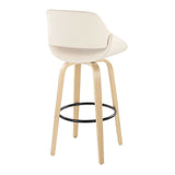 Fabrizzi - 30" Fixed-Height Barstool With Swivel And Round Black Metal Footrest (Set of 2) - Natural Wood