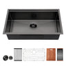 Gunmetal Black Workstation Kitchen Sink 23X18X10" Single Bowl Undermount Stainless Steel 16 Gauge With Cutting Board And Accessories